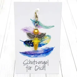 Schutzengel Ballerina silberfarben/gelb – Glücksbringer Anhänger mit Kärtchen