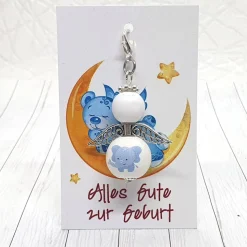 Schutzengel Elefant – Glücksbringer Anhänger aus Holzperlen, großes Geschenk zur Geburt