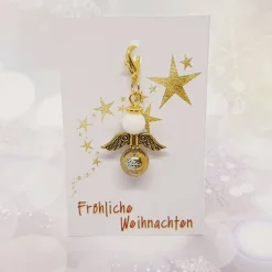 Schutzengel Glasperlen gold Schneeflocke – Geschenkidee mit Schmuckkarte & Karabiner