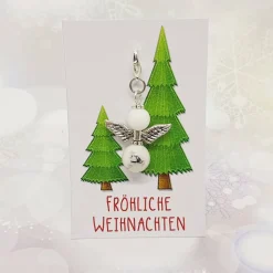 Schutzengel Glasperlen silber Hirsch – handgemachter Engel mit Karabiner