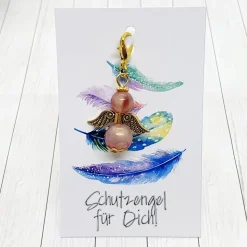 Schutzengel goldfarben altrosa – Glücksbringer Anhänger mit marmorierten Acrylperlen