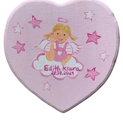 Schutzengel Herz Holzherz für Mädchen  Geschenk zur Taufe / Geburt