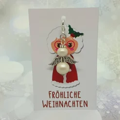 Schutzengel Holzperlen silber gold perlmutt natur mit Karabiner – Geschenk & Anhänger