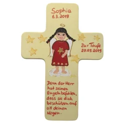 Schutzengel Kreuz für Mädchen Taufkreuz, Kinderkreuz Geschenk zur Taufe / Geburt