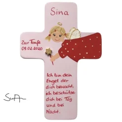 Schutzengel Kreuz für Mädchen Taufkreuz, Kinderkreuz Geschenk zur Taufe / Geburt