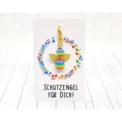 Schutzengel Regenbogen Gold – LGBTQ Anhänger mit Karabiner & goldenen Flügeln