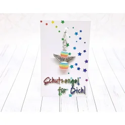 Schutzengel Regenbogen Silber – LGBTQ Regenbogenengel mit silbernen Flügeln & Karabiner