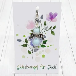 Schutzengel silberfarben hellblau – Glücksbringer Anhänger mit Schmuckkärtchen