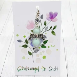 Schutzengel silberfarben / hellgrün – Glücksbringer Anhänger mit Acrylperlen, ca. 2,5cm