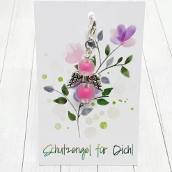 Schutzengel silberfarben/pink – Glücksbringer Anhänger mit Acrylperlen, ca. 2,5cm groß