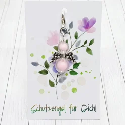 Schutzengel silberfarben/rosa – Glücksbringer Anhänger mit Schmuckkärtchen