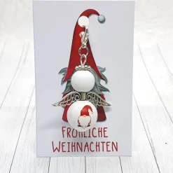Schutzengel Wichtel rot – Großer Holzperlen Anhänger mit Wunschkärtchen