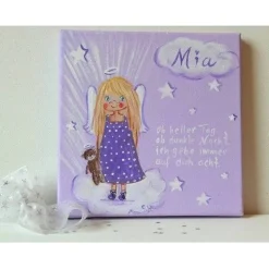 Schutzengelbild für Kinder – Handgemaltes Taufgeschenk für Mädchen & Patenkind