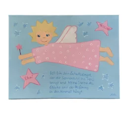 Schutzengelbild Mädchen rosa/hellblau – personalisiertes handgemaltes Geschenk zur Taufe, Geburt & Kommunion