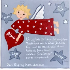 Schutzengelbild Schutzengel Bild Mädchen  grau rot,zur Taufe Geburt