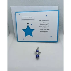 Schutzengelkarte in blau, Karte mit abnehmbaren Schutzengel + Spruch