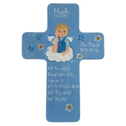Schutzengelkreuz für Jungs Taufkreuz, Kinderkreuz Geschenk zur Taufe / Geburt