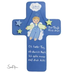Schutzengelkreuz für Jungs Taufkreuz, Kinderkreuz Geschenk zur Taufe / Geburt