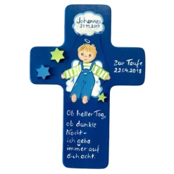 Schutzengelkreuz für Jungs Taufkreuz, Kinderkreuz Geschenk zur Taufe / Geburt