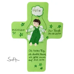 Schutzengelkreuz für Jungs Taufkreuz, Kinderkreuz Geschenk zur Taufe / Geburt