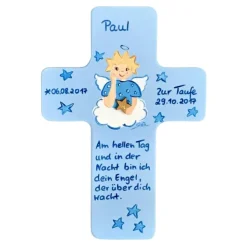 Schutzengelkreuz für Jungs Taufkreuz, Kinderkreuz Geschenk zur Taufe / Geburt