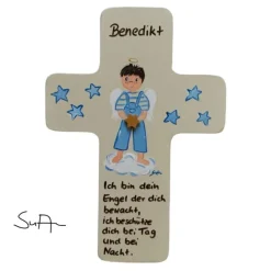 Schutzengelkreuz für Jungs Taufkreuz, Kinderkreuz Geschenk zur Taufe / Geburt