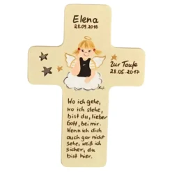 Schutzengelkreuz für Mädchen Taufkreuz, Kinderkreuz Geschenk zur Taufe / Geburt