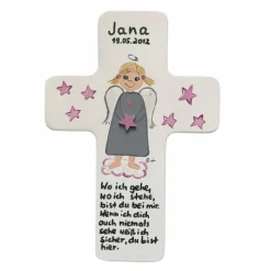 Schutzengelkreuz für Mädchen Taufkreuz, Kinderkreuz Geschenk zur Taufe / Geburt