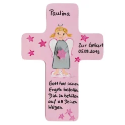 Schutzengelkreuz für Mädchen Taufkreuz, Kinderkreuz Geschenk zur Taufe / Geburt