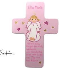 Schutzengelkreuz für Mädchen Taufkreuz, Kinderkreuz Geschenk zur Taufe / Geburt