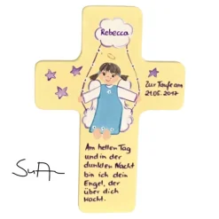 Schutzengelkreuz für Mädchen Taufkreuz, Kinderkreuz Geschenk zur Taufe / Geburt