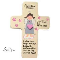 Schutzengelkreuz für Mädchen Taufkreuz, Kinderkreuz Geschenk zur Taufe / Geburt