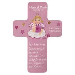 Schutzengelkreuz für Mädchen Taufkreuz, Kinderkreuz Geschenk zur Taufe / Geburt