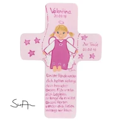 Schutzengelkreuz für Mädchen Taufkreuz, Kinderkreuz Geschenk zur Taufe / Geburt