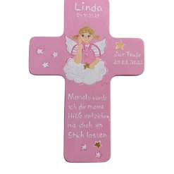 Schutzengelkreuz für Mädchen Taufkreuz, Kinderkreuz Geschenk zur Taufe / Geburt