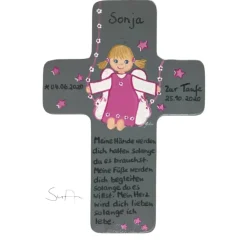 Schutzengelkreuz für Mädchen Taufkreuz, Kinderkreuz Geschenk zur Taufe / Geburt