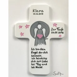 Schutzengelkreuz für Mädchen Taufkreuz, Kinderkreuz Geschenk zur Taufe / Geburt/Kommunion