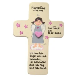 Schutzengelkreuz für Mädchen Taufkreuz, Kinderkreuz Geschenk zur Taufe / Geburt