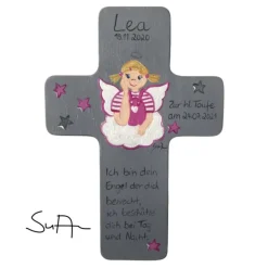 Schutzengelkreuz für Mädchen Taufkreuz, Kinderkreuz Geschenk zur Taufe / Geburt