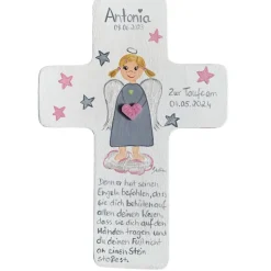 Schutzengelkreuz Mädchen Taufkreuz, Kinderkreuz Geschenk zur Taufe / Geburt