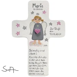 Schutzengelkreuz Mädchen Taufkreuz, Kinderkreuz Geschenk zur Taufe / Geburt