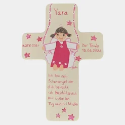 Schutzengelkreuz Mädchen Taufkreuz, Kinderkreuz Geschenk zur Taufe / Geburt