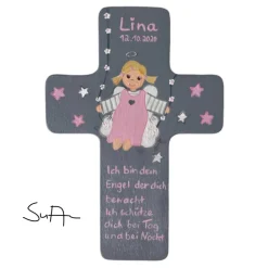 Schutzengelkreuz  Mädchen Taufkreuz, Kinderkreuz Geschenk zur Taufe / Geburt