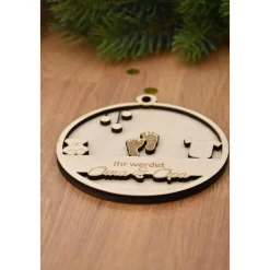 Schwangerschaft verkünden Christbaumkugel aus Holz in 3D Optik Ihr werdet Oma & Opa, Baby verkünden