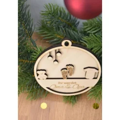 Schwangerschaft verkünden Christbaumkugel aus Holz in 3D Optik Ihr werdet Oma & Opa, Baby verkünden