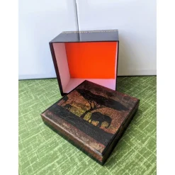 Schwarzes Geschenkschachtel - Set 3teilig, mit afrikanischen Serviettenmotiven