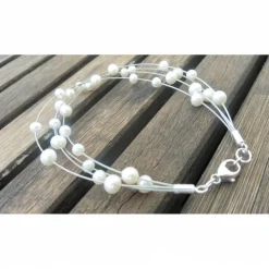 Schwebende Perlen auf leichtem Draht mit Silberschloß, zarter Schmuck, Hochzeitsschmuck