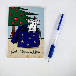 süße Weihnachtskarte mit weißer Ratte - lustige Din A 6 Weihnachtskarte - Grußkarte für Kinder