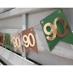 Sehr edle Girlande zum 90. Geburtstag / Jubiläum in Beige, Grün und Gold