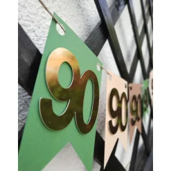 Sehr edle Girlande zum 90. Geburtstag / Jubiläum in Beige, Grün und Gold